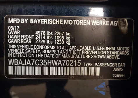 2017 BMW 530I xDrive from USA, damaged, VIN WBAJA7C35HWA70215